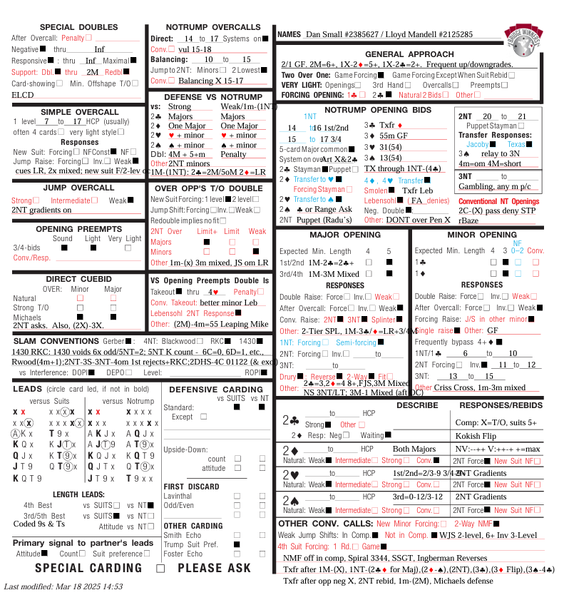 Convention Card — Dan